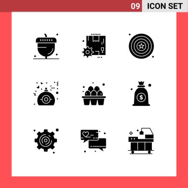Piktogram 9 basit katı yumurta, parfüm, ayarlar, aşk, kalkan düzenlenebilir vektör tasarım elementleri