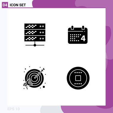 4 Evrensel Katı İşaret İşaretleri Sunucu, hedef, ağ, tarih, Düzenlenebilir Vektör Tasarım Elemanlarının pazarlanması