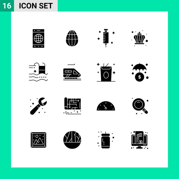 Modern Set Solid Glyphs Pictograph Summer Holiday Hospital Day Crown — Archivo Imágenes Vectoriales