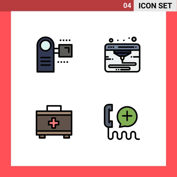 Pictogram Set Simple Filledline Flat Colors Camcorder First Aid Electronic — Stockový vektor