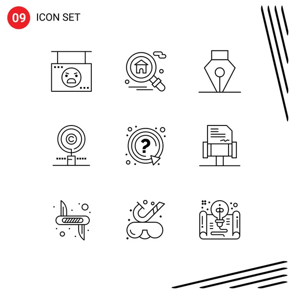 Set Modern Icons Symbols Signs Mark Property Ink Owner Copyright — Stock Vector