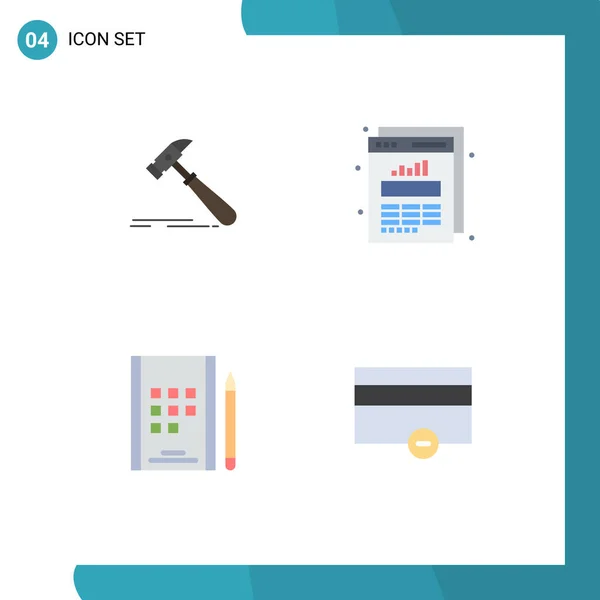 User Interface Pack Mit Einfachen Flachen Symbolen Aus Hammer Buch — Stockvektor