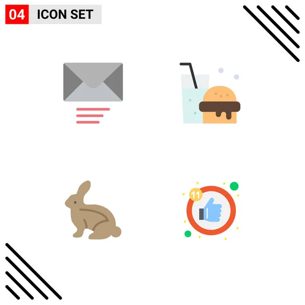 Group Flat Icons Signs Symbols Mail Rabbit Drink Bunny Likes — Stock Vector