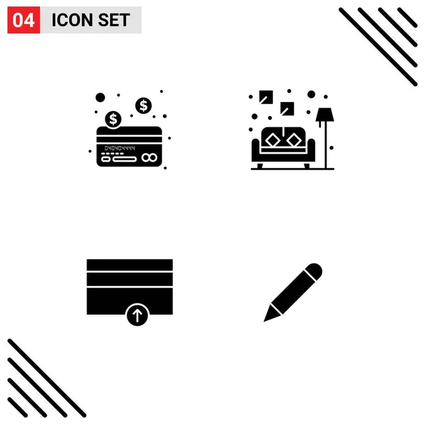 Set Modern Icons Sysymbols Signs Card Couch Finance Study Editable — Vector de stock
