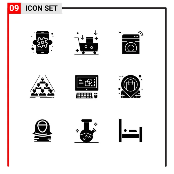 Moderno Conjunto Solid Glyphs Pictograph Business Build Emarketing Team Washing —  Vetores de Stock