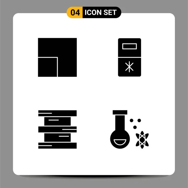 Group Modern Solid Glyphs Set Scale Atom Kitchen Biology Science — Stock Vector