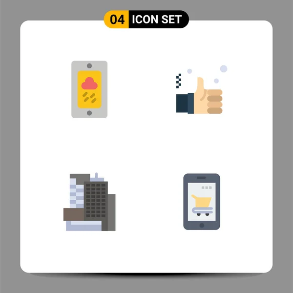 Mobile Interface Flat Icon Set Pictograms Mobile Building Rainy Hand — Vector de stock