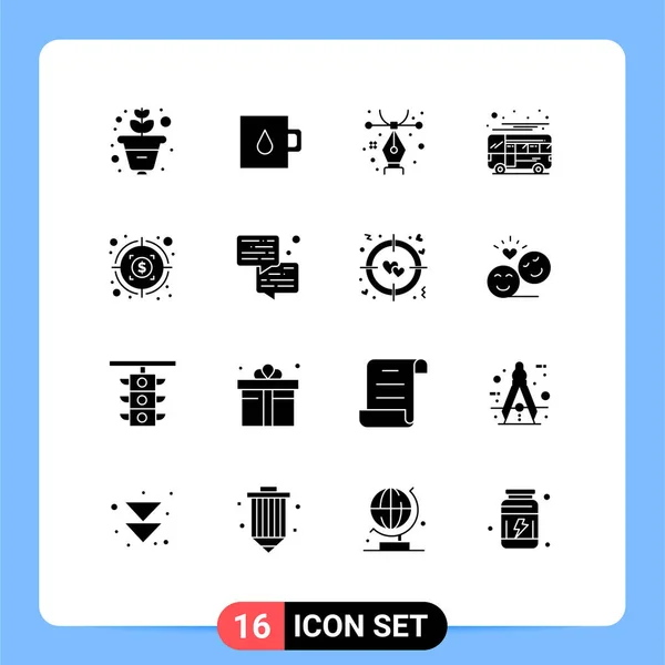 Set Vector Solid Glyphs Grid Bubble Profit Pen Money Local — Archivo Imágenes Vectoriales