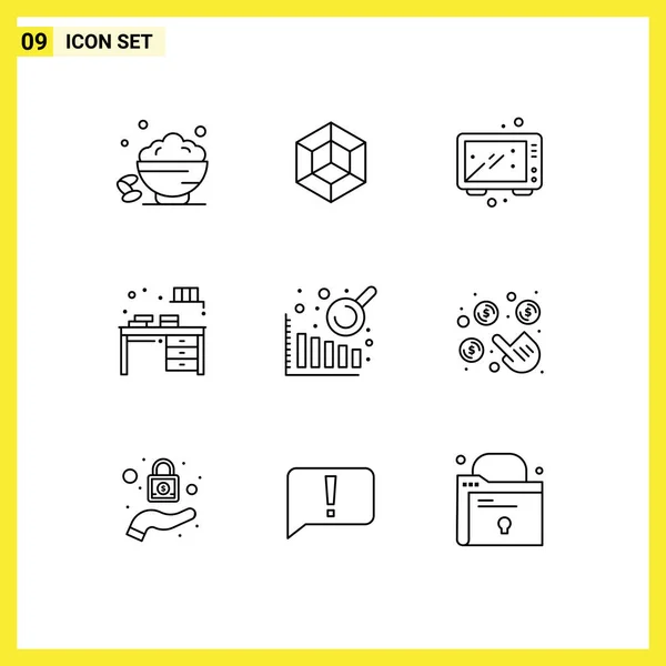 Outline Pack Universal Symbols Home Desk Crypto Currency Table Kitchen — Stock Vector