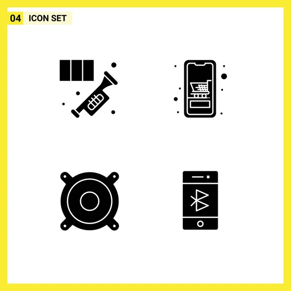 Group Solid Glyphs Signs Symbols Brass Online Music Device Music — Stock Vector