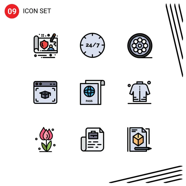 2015 Mobile Interface Filledline Flat Color Set Pictograms Paspassports Graduation — 스톡 벡터