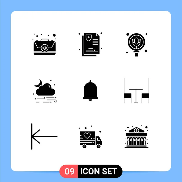 Creative Icons Modern Signs Sysymbols Bell Weather Search Rain Wind — Vector de stock