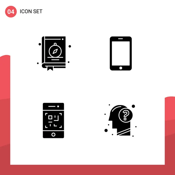 Pictogram Set Simple Solid Glyphs Compass Phone Camping Phone Technology — Stock Vector