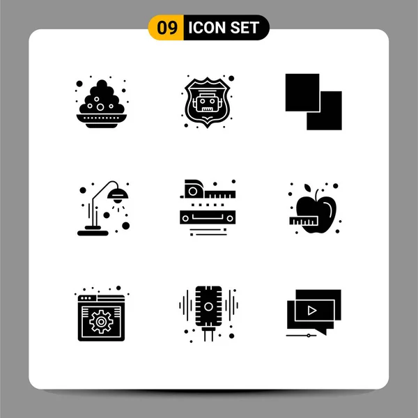 Set Modern Icons Sysymbols Signs Tapeline Measuring Layers Level Light — Vector de stock