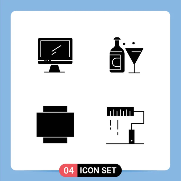 Mobile Interface Solid Glyph Set Pictograms Computer Layout Imac Glass — 스톡 벡터