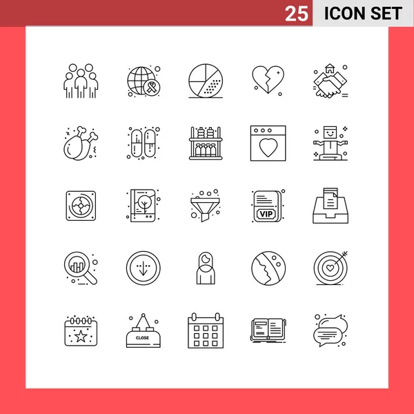 Set Modern Icons Sysymbols Signs Wedding Love World Brokan Search — Vector de stock