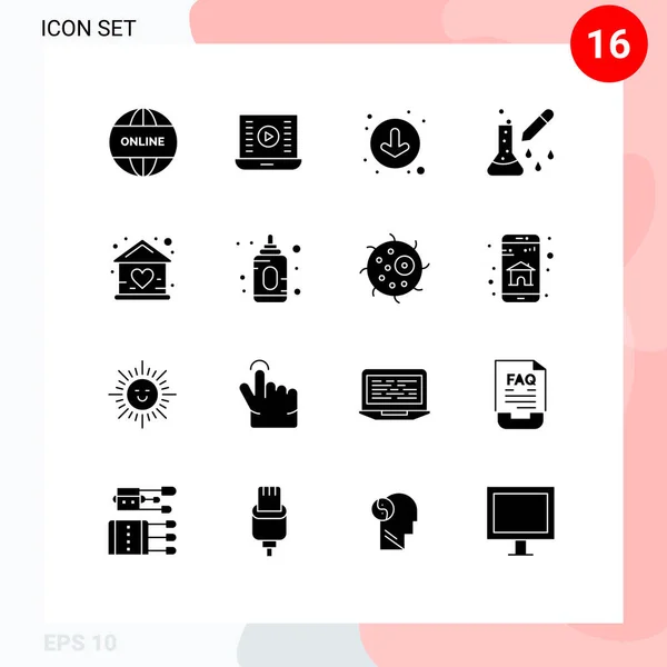 Modern Set Solid Glyphs Pictograph Baby Pipette Dropper Watch Video — Vector de stock