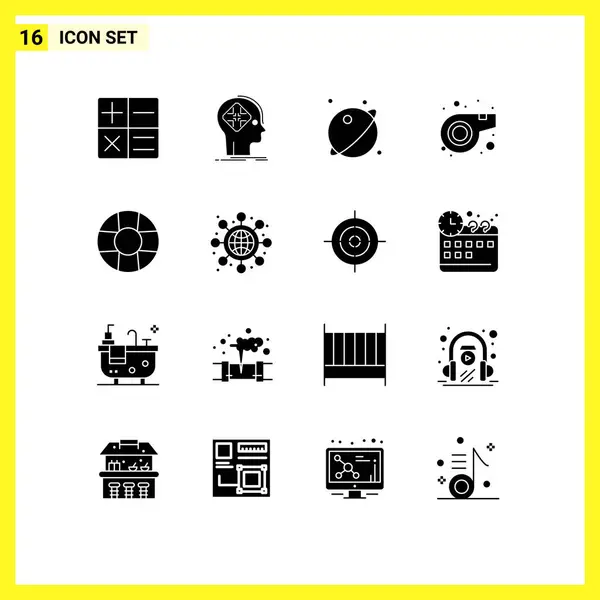 Thematic Vector Solid Glyphs Editable Symbols Global Help Orbit Whistle — Stock Vector