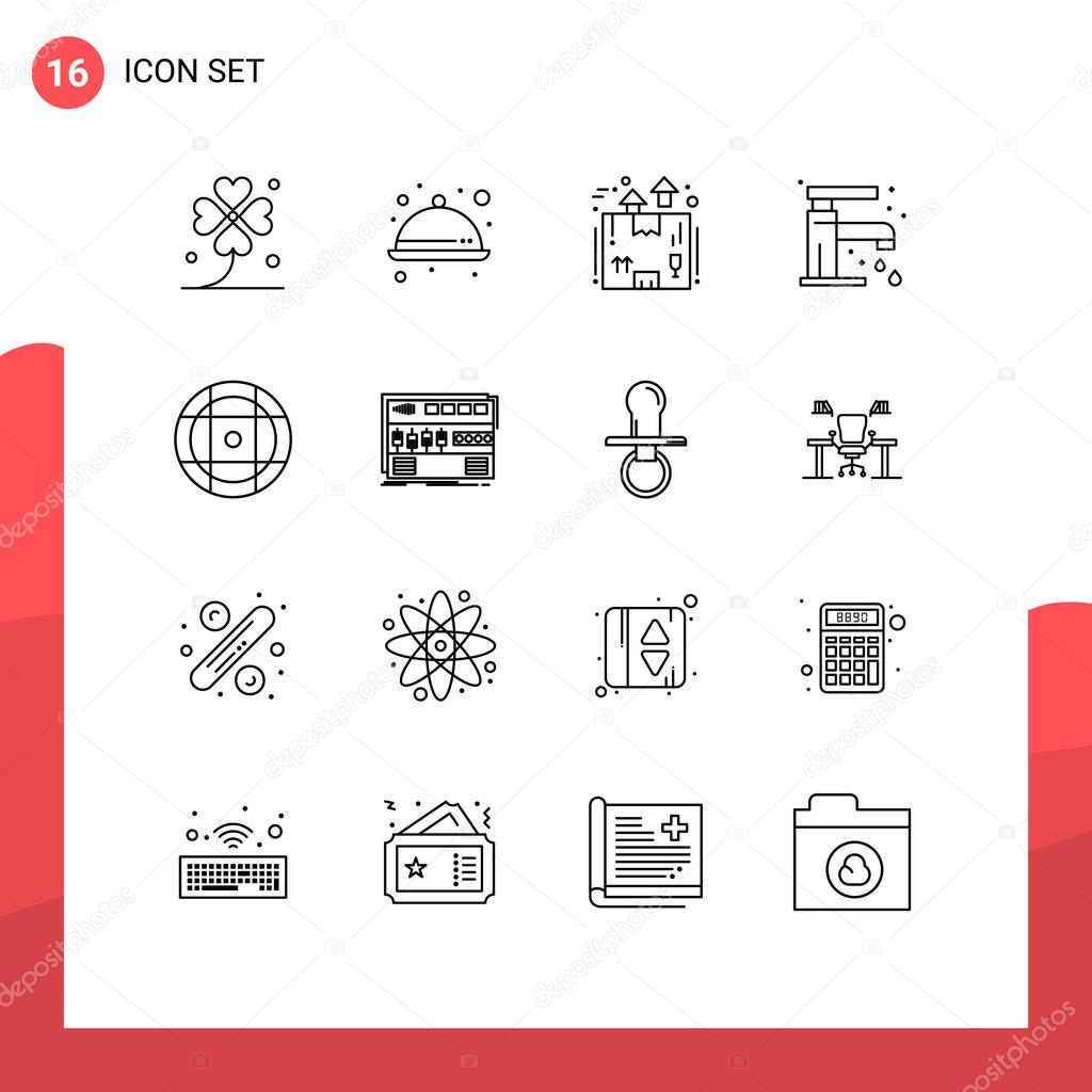 16 Outline concept for Websites Mobile and Apps tap, faucet, ware, bathroom, package Editable Vector Design Elements