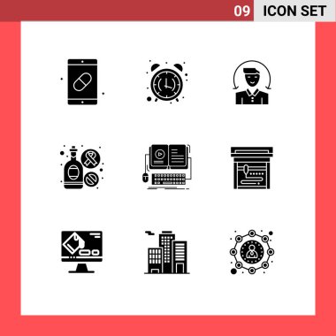 Evrensel Simge Sembolleri Grubu 9 Modern Katı İşaret, içecek, sabah, şişe, müşteri Düzenlenebilir Vektör Tasarım Elementleri