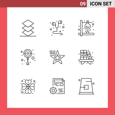 Group of 9 Modern Outlines Set for american, ornament, fire, new year, chinese Editable Vector Design Elements