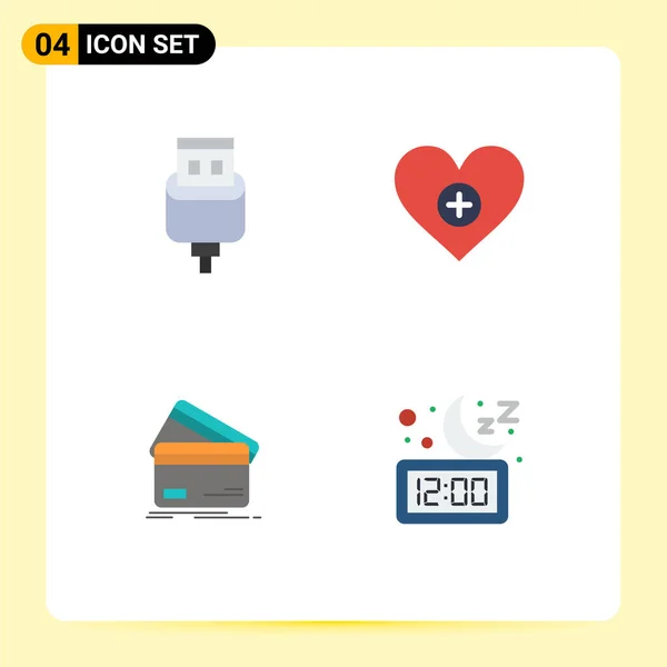 Zestaw Commercial Flat Icons Pack Cable Business Usb Heart Credit — Wektor stockowy