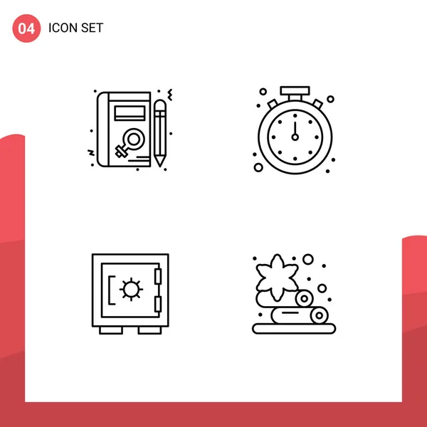 Pictogram Set Simple Filledline Flat Colors Book Lock Learning Clock — 스톡 벡터