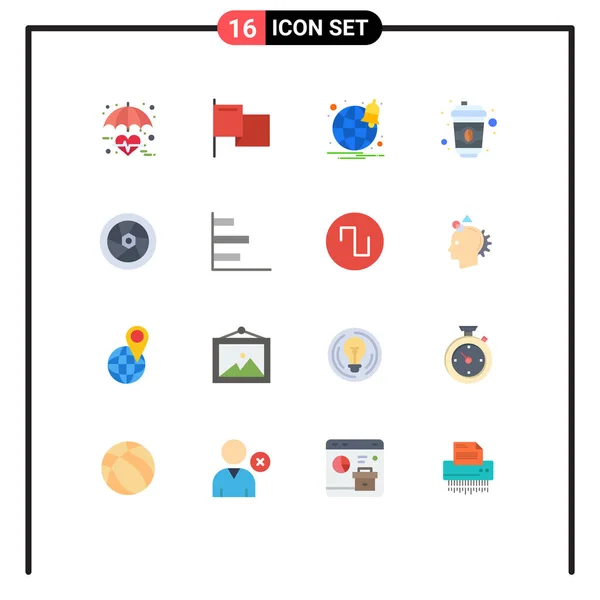 テレビ ブラウザ カップなどのWeb印刷メディアのための16の現代的なフラットカラー記号とシンボルのパッククリエイティブベクトルデザイン要素の編集可能なパック — ストックベクタ