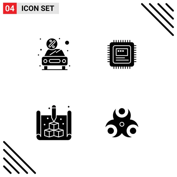 Set Modern Icons Symbols Signs Car Blue Present Storage Print — Stockvector