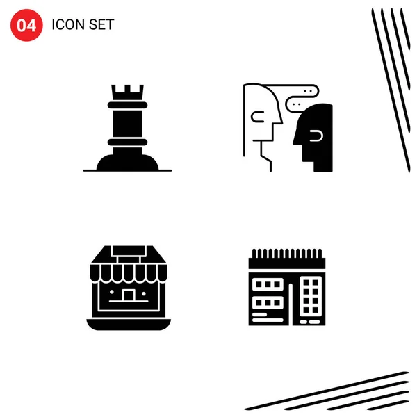 Mobile Interface Solid Glyph Set Pictograms Chess Shopping Brain Interaction — Stock vektor
