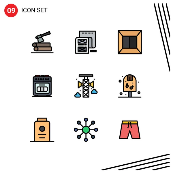 2014 Mobile Interface Filledline Flat Color Set Pictograms Bullhorn Cooking — 스톡 벡터