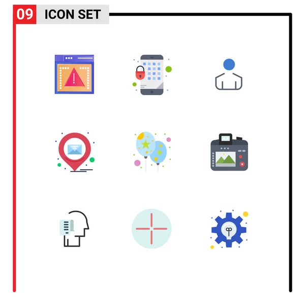 Conjunto Cores Planas Interface Móvel Pictogramas Câmera Evento Homem Balão — Vetor de Stock