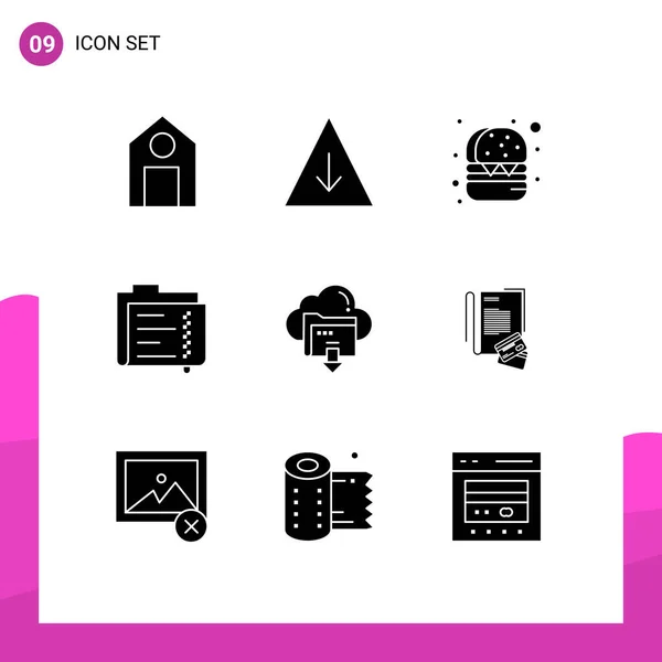 Creative Icons Modern Jelek Szimbólumok Lefelé Letöltés Gyorsétterem Mappa Dokumentum — Stock Vector