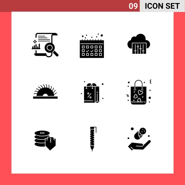 2017 Mobile Interface Solid Glyph Set Pictograms Gift Chectues Cloud — 스톡 벡터