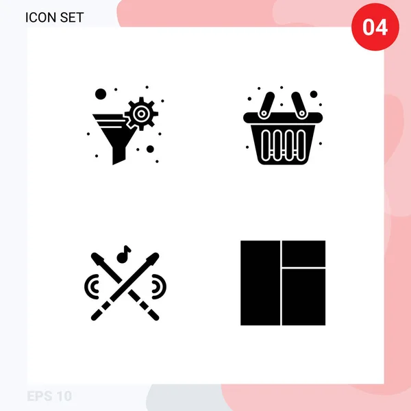 Pictogram Set Simple Solid Glyphs Data Filter Music Gear Filter — 스톡 벡터