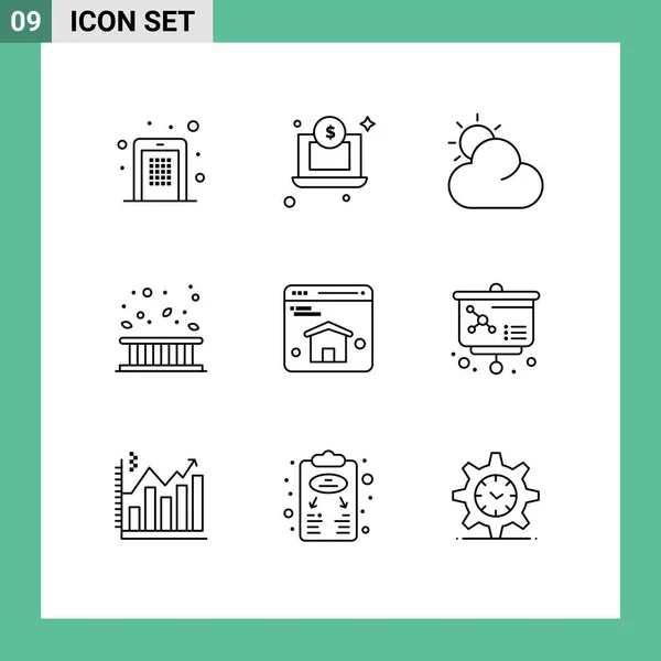 Creative Icons Modern Signs Sysymbols Web Browser Sun Leaf Fence — Vector de stock