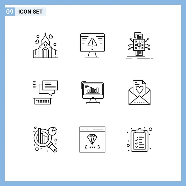 Conjunto Icones Modernos Símbolos Sinais Para Gráfico Encenação Análise Conversação — Vetor de Stock