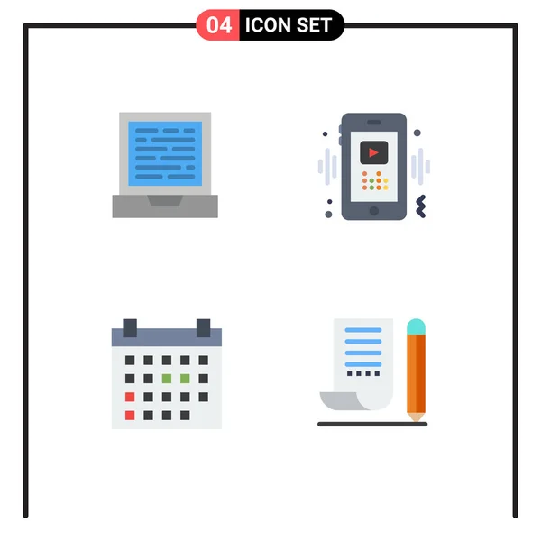 User Interface Pack Basic Flat Icons Laptop Date Phone Player — Vector de stock