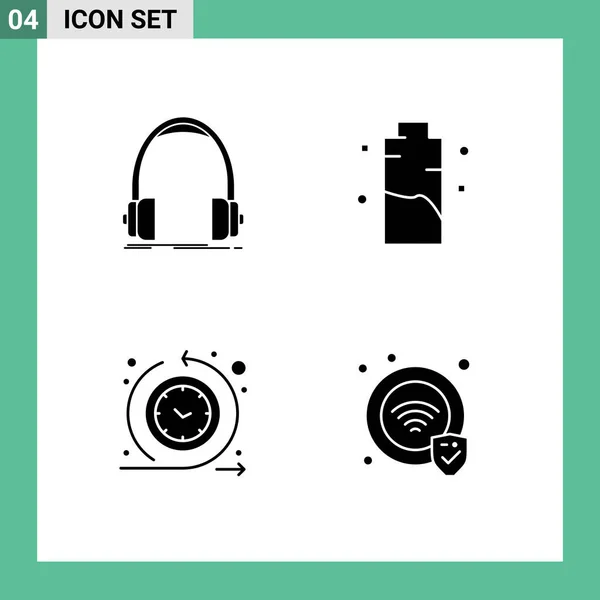 Set Commercial Solid Glyphs Pack Audio Power Monitor Charge Regular — Archivo Imágenes Vectoriales