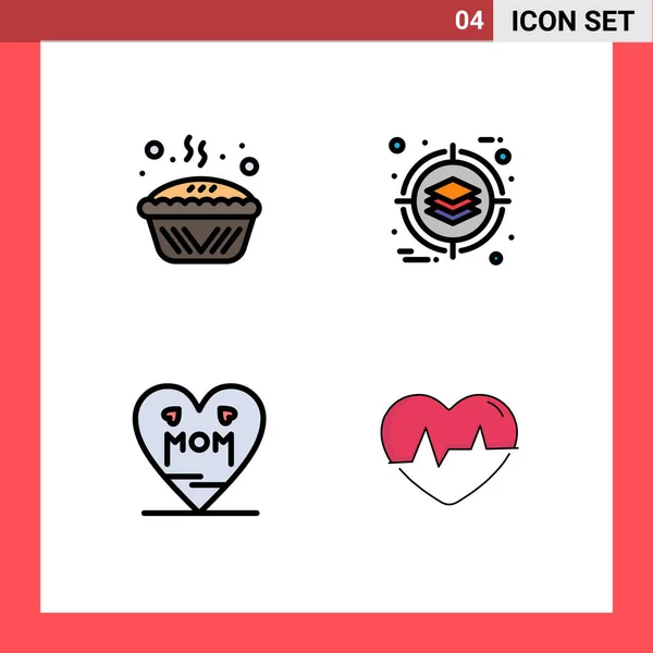 Modern Set Filledline Flat Colors Pictograph Baked Heart Pie Deployment — Vetor de Stock