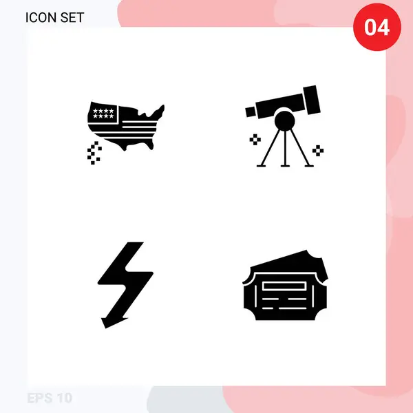 Pictogram Set Simple Solid Glyphs American Camera Usa Research Photo — 스톡 벡터