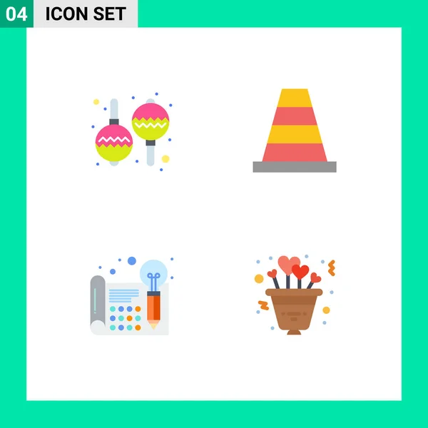 Piso Icon Pack Símbolos Universales Instrumento Procesa Cono Creativo Corazón — Vector de stock