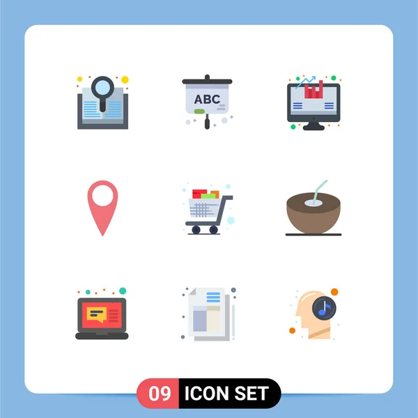 Set Modern Icons Sysymbols Signs Coconut Shopping Analytics Groceries Cart — Vector de stock