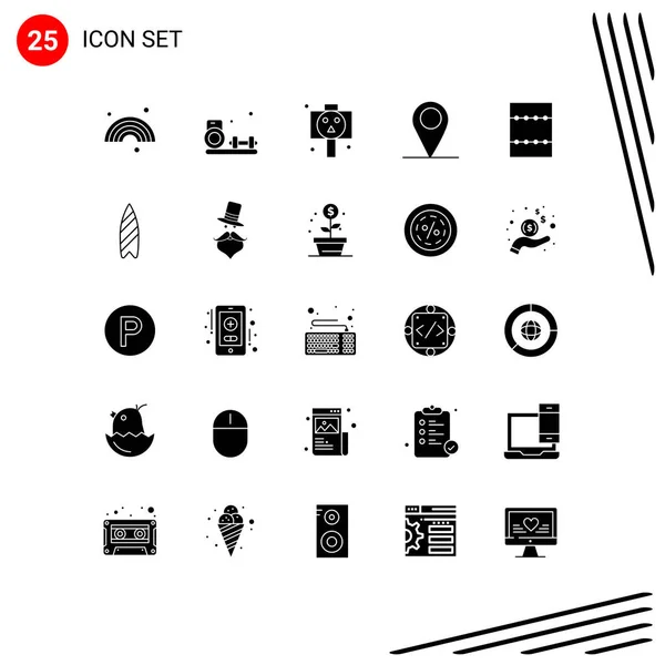 Solid Glyph Pack Universal Symbols Recreation Layout Board Pin Gps — Stock Vector