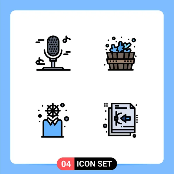 オーディオ パーソナル バスルーム ビジネス デザインなどのWeb印刷メディアのための4つの現代的なファイルラインフラットカラー記号とシンボルのパック編集可能なベクトルデザイン要素 — ストックベクタ