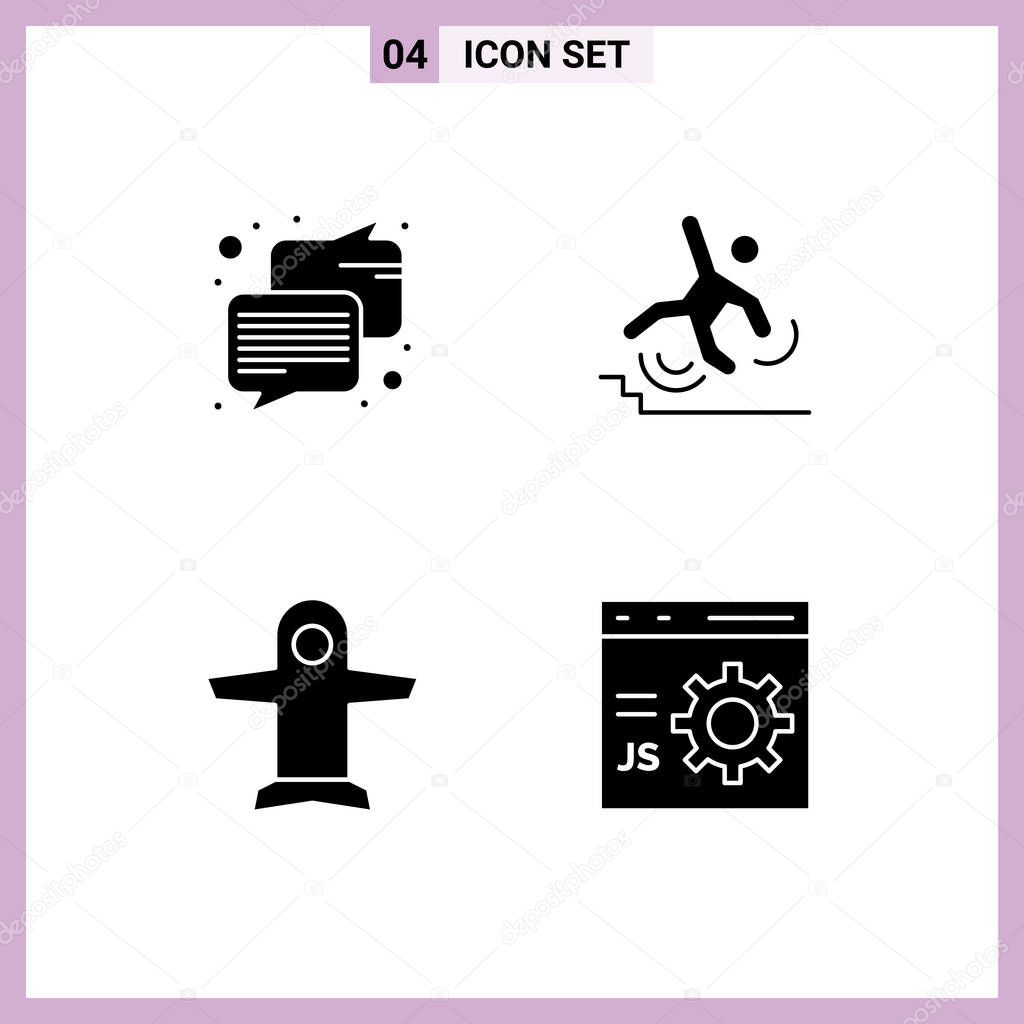 Set of 4 Vector Solid Glyphs on Grid for chat, takeoff, business, failure, vehicles Editable Vector Design Elements