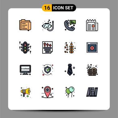 Gazete, haber, yaz, medya, iletişim kurulabilir yaratıcı vektör tasarım elementleri gibi 16 Düz Renk ve sembolden oluşan modern küme