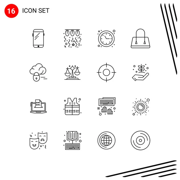 Editable Vector Line Pack Simple Outlines Cloud Fashion Love Bag — Vettoriale Stock