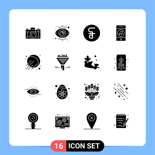 Mobile Interface Solid Gyph Set Pictograms Space Social Coin Player — Vector de stock