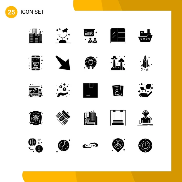 Set Modern Icons Sysymbols Signs Steamship Ship Conference Wardrobe Furniture — Vector de stock